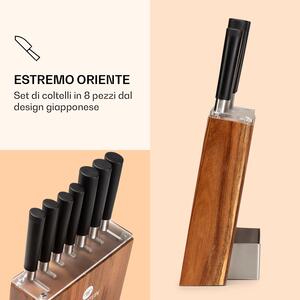 Klarstein Kitano 8 pezzi Set di coltelli con blocco in legno da 7 coltelli in acciaio