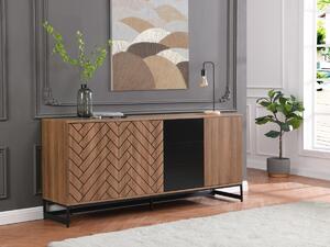 Credenza 3 ante e 3 cassetti MDF Naturale e Nero - CARATANA