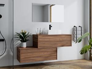 Mobile per bagno sospeso con lavabo quadrato singolo e due cassetti 94 cm Naturale scuro - TEANA II