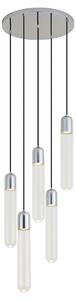 Design hanglamp chroom met ribbelglas 5-lichts - Walcott
