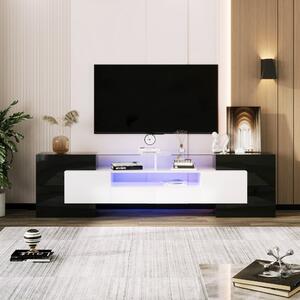 Elegante TV mobile con Pannello Basso, Luminoso Bianco e Nero Lucido, LED Illuminazione, Mobili Soggiorno, Superficie in Vetro, Nero | Aosom