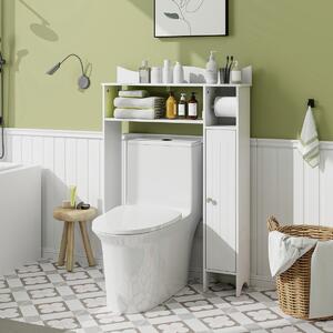 Costway Armadietto sopra wc con portarotolo ripiani regolabili, Scaffale per bagno sopra la toilette autoportante Bianco