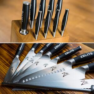 Zelite Infinity by Klarstein Comfort Pro Serie - Set di coltelli, 8 coltelli, blocco, acciaino