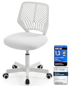 Sedia da ufficio ergonomica senza braccioli, regolabile in altezza, con rotelle, schienale confortevole, ideale per l'ufficio domestico, lo studio o l'ambiente di lavoro. - Bianco