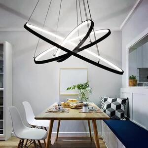 Lampada a sospensione a LED, modello 2130-3black, dimensioni 40*60*80 cm, con 3 anelli e telecomando. Permette di regolare il colore e l'intensità della luce