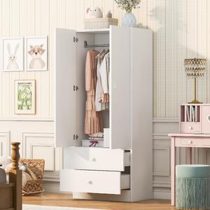 Armadio Merax con 2 cassetti e barra appendiabiti, armadio per bambini, design a blocchi di colore, mobile contenitore per camera da letto, cabina armadio, bianco