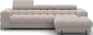 Divano angolare beige allungabile/con contenitore (con penisola a destra/con chaise lounge) e rivestimento in velluto Felro – ELTAP