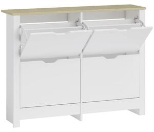 HOMCOM Scarpiera Stretta con 4 Scomparti Ribaltabili per 8–16 Paia di Scarpe, 105x26x80 cm, Bianco e Naturale | Aosom Italy