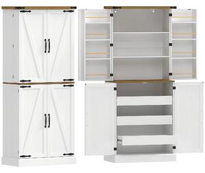 HOMCOM Credenza da Cucina Alta con 4 Porte, 3 Cassetti, 8 Portaspezie e Ripiani Regolabili, 76x40x182 cm, Bianco | Aosom Italy