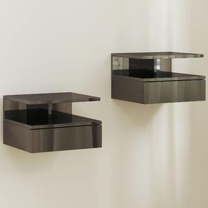 HOMCOM Set da 2 Comodini Moderni Sospesi con Cassetto e Mensola in Legno 35x32x22.5cm, Nero Lucido