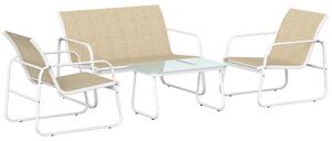 Outsunny Set da Giardino 4 Pezzi con Divano, Poltrone, Tavolino, Khaki e Bianco | Aosom Italy