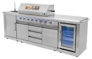 Cucina da esterno G21, finitura argento Arkansas, 8 bruciatori, con frigorifero