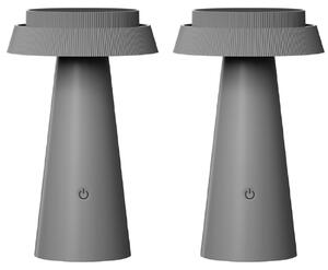 Luxus Europe - Lampada da tavolo solare Mambo - Set da 2 pezzi, grigia - Lampada da tavolo solare LED per esterni, senza fili, alimentata a energia solare e ricaricabile tramite USB-C