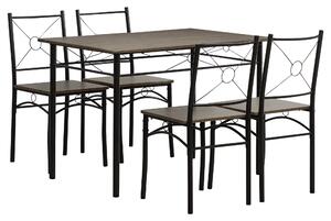 HOMCOM Tavolo da Pranzo con 4 Sedie, Set 5 Pezzi in MDF e Metallo per Sala da Pranzo, Cucina, Bar e Soggiorno, Marrone e Nero|Aosom
