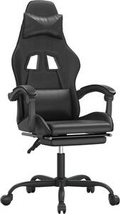 Sedia da Gaming Girevole Poggiapiedi Nero in Pelle finta