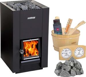 Stufa a legna Harvia Linear 18 con 2a resistenza con set di accessori Harvia