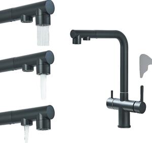 Miscelatore da cucina a due fori, selezionabile per acqua calda e fredda, design contemporaneo in ottone, nero opaco