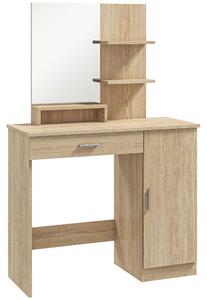 HOMCOM Toeletta da Camera con Armadietto, Cassetto, Specchio per Trucco e Ripiani Aperti, 90x38x138 cm, Acero | Aosom Italy