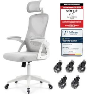 Sedia da ufficio ergonomica con poggiatesta – Sedia da scrivania in rete, portata massima 200 kg, colore bianco