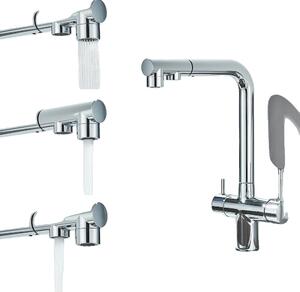 Miscelatore da cucina a due fori, acqua calda e fredda selezionabile, design contemporaneo in ottone, cromo