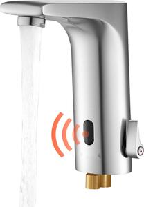 Rubinetto a sensore - Miscelatore automatico per lavabo a L - Touchless - Sensore a infrarossi - Funzionamento a batteria - Miscelatore monocomando - Argento nichel spazzolato