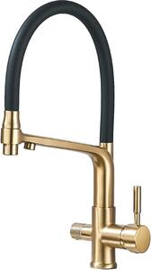 Rubinetto da cucina con filtro, struttura in ottone resistente, design a doppia maniglia, oro spazzolato