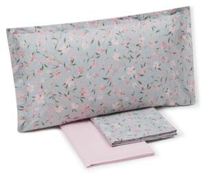 Completo Lenzuola In Percalle Cherry-tree Matrimoniale - 250X290 175X205 + 2 Federe 50X80 Emporium Floreale Grigio Caleffi
