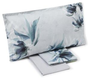 Completo Lenzuola In Percalle Lago-d'argento Matrimoniale - 250X290 175X205 + 2 Federe 50X80 Emporium Floreale Azzurro Caleffi