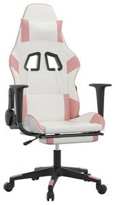 Sedia da gaming vidaXL con funzione massaggio e poggiapiedi, in ecopelle bianca e rosa