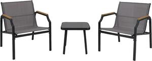 Set di mobili da giardino a 3 pezzi, poltrona da giardino con braccioli e schienale alto e tavolino, set di tavolo e sedia con robusta struttura in metallo