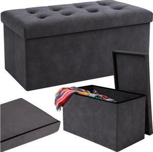 Pouf contenitore in velluto grigio - pieghevole, 76x38x38 cm