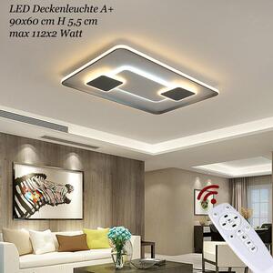 Lampada da soffitto LED Eurotondisplay, modello 9641CFX, dimensioni 90x60 cm, 224W, con telecomando per regolare il colore e l'intensità della luce, dimmerabile, montatura in metallo verniciata bianca/nera, classe energetica A+