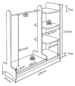 Appendiabiti VCM, H 124 x L 106 x P 35 cm con ripiano e asta portabiti; appendiabiti a vista per camera da letto, ingresso o spogliatoio - Lempu L
