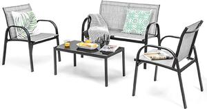 Set di mobili da giardino, set di mobili da giardino con tavolino e panca da giardino e 2 sedie da pranzo, set di mobili da balcone in textilene per 4 persone (grigio)