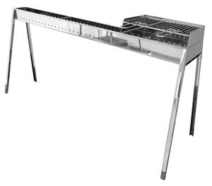 Canalina arrosticini con barbecue a Carbonella 50-70 Spiedini per volta in Acciaio MIAMI GRILL 1200-400 Dimensione 160x30xh 83 cm In acciaio INOX AISI 430 Peso13 kg inox lucido