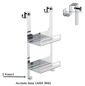 Griglia doccia a due piani in Acciaio AISI 304 lucido Dimensioni 30x12x h 58 cm con 2 ganci Fissi x Asciugamani , Accappatoi inalterabile nel tempo