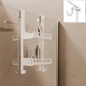 Griglia doccia Doppia In Plexiglass Bianco con ganci regolabili Dimensioni 30x13,5x h 58 cm con 2 ganci Fissi x Asciugamani , Accappatoi inalterabile nel tempo colore bianco