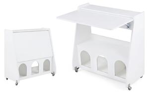 KOMFOTTEU Scrivania con rotelle, scrivania per computer con piano ribaltabile, 2 ripiani e 2 scomparti, tavolino mobile per laptop con spazio contenitivo, scrivania in piedi per soggiorno, camera da letto e ufficio, 78,5 x 57,5 x 80 cm