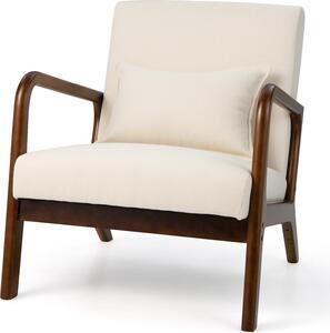 Poltrona da salotto in stile metà secolo, comoda poltrona da lettura con sedile imbottito, schienale, cuscino lombare e cuscinetti in feltro antiscivolo, beige