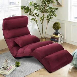 Lettino relax regolabile in 5 posizioni, sedia da terra pieghevole con cuscino, poltrona reclinabile con funzione letto, portata massima 120 kg, poltrona relax (colore vino)