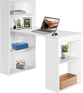 121,5 cm scrivania per computer con libreria, scrivania per ufficio in casa 3 in 1 con libreria a 4 livelli e supporto per CPU, bianco