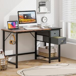 Scrivania da ufficio con ripiano e 2 cassetti, scrivania da 140 cm con ganci, scrivania da computer in metallo, portata fino a 195 kg (marrone)