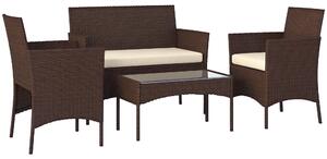 Outsunny Set da Giardino 4 Pezzi con Divano 2 Posti, 2 Sedie e Tavolino Basso, in Rattan e Acciaio, Beige e Marrone
