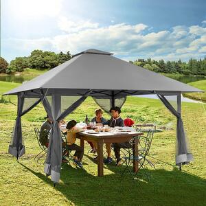 Gazebo 4 x 4 m, gazebo da giardino impermeabile e con protezione solare, tenda da giardino a doppio tetto regolabile in altezza con rivestimento in rete rimovibile, ideale per grigliate, matrimoni e campeggio (grigio)