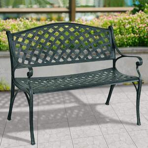 Panchina da giardino in metallo, panchina da parco a 2 posti, panchina in ferro con portata fino a 210 kg, panchina da terrazza con schienale e braccioli, panchina per giardino, balcone e terrazza, 103x55x82 cm, verde antico