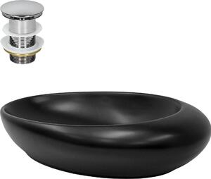 Lavabo LuxeBath Lavabo da appoggio ovale, 58,5x37,5x14,5 cm, nero, in Vetroceramica, incl. set di scarico senza troppopieno