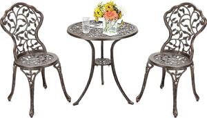 Set da bistrot 3 pezzi, tavolo da bistrot con 2 sedie, set di mobili da giardino in alluminio, set da giardino e da balcone in stile antico, set di mobili da balcone con salottino da esterno in bronzo