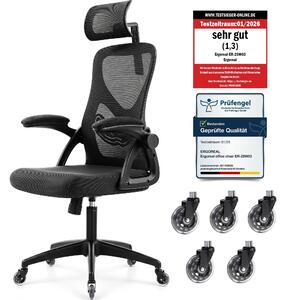 Sedia da ufficio ergonomica con poggiatesta – Sedia da scrivania in rete, portata massima 200 kg, colore nero