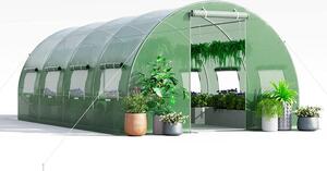 Serra in plastica 6x3x2 m - 18 m², serra a tunnel con 10 finestre e 2 porte a cerniera, serra con struttura in metallo e telo in PE, serra da giardino per la coltivazione, verde