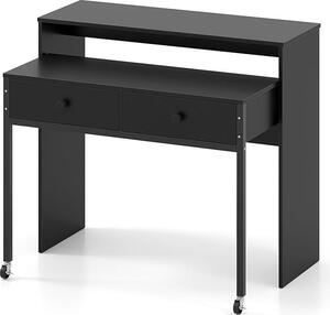 Postazione di lavoro allungabile, scrivania per computer con 2 ampi ripiani superiori e 2 vani portaoggetti, con rotelle, 100 x 63 x 88 cm, nero